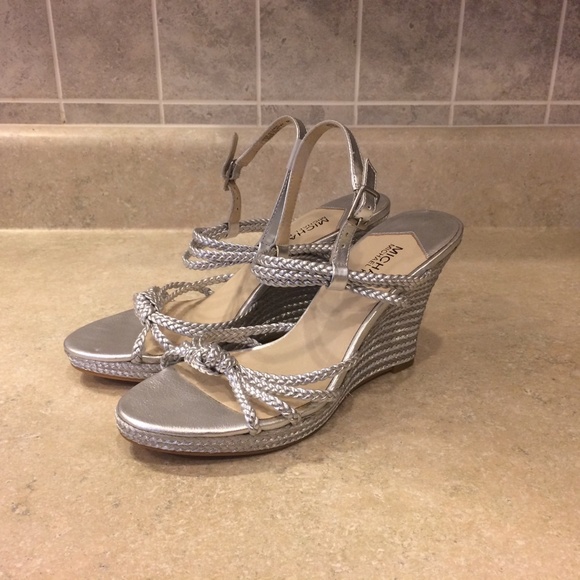 michael kors silver wedge sandals